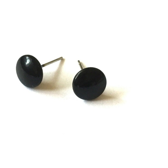 Black Vintage Lucite Tiny Disc Studs Earrings - Picture 5 of 5